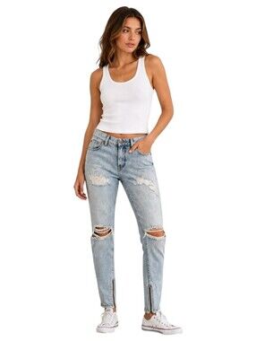 One Teaspoon Distressed Zip Ankle Skinny Jeans Light Wash Denim Size 28